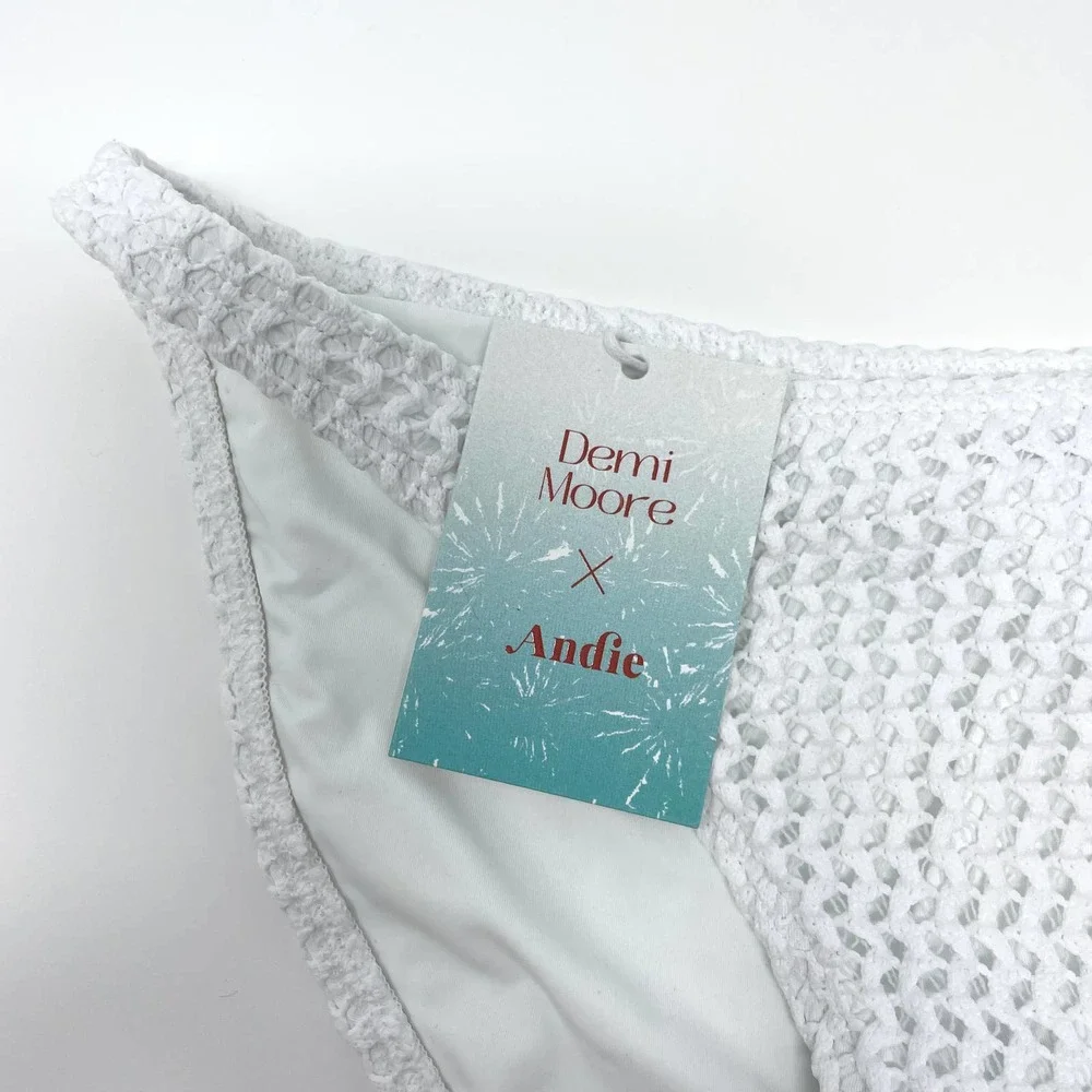 Andie X Demi Moore The Tropez Bikini Bottom In White Crochet Size Small New - Picture 4 of 10